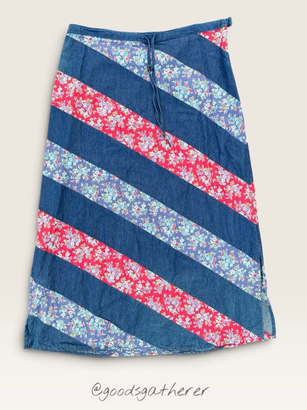 100% Cotton Crazy Horse Liz Claiborne Denim Floral Patchwork Maxi Skirt Size 14